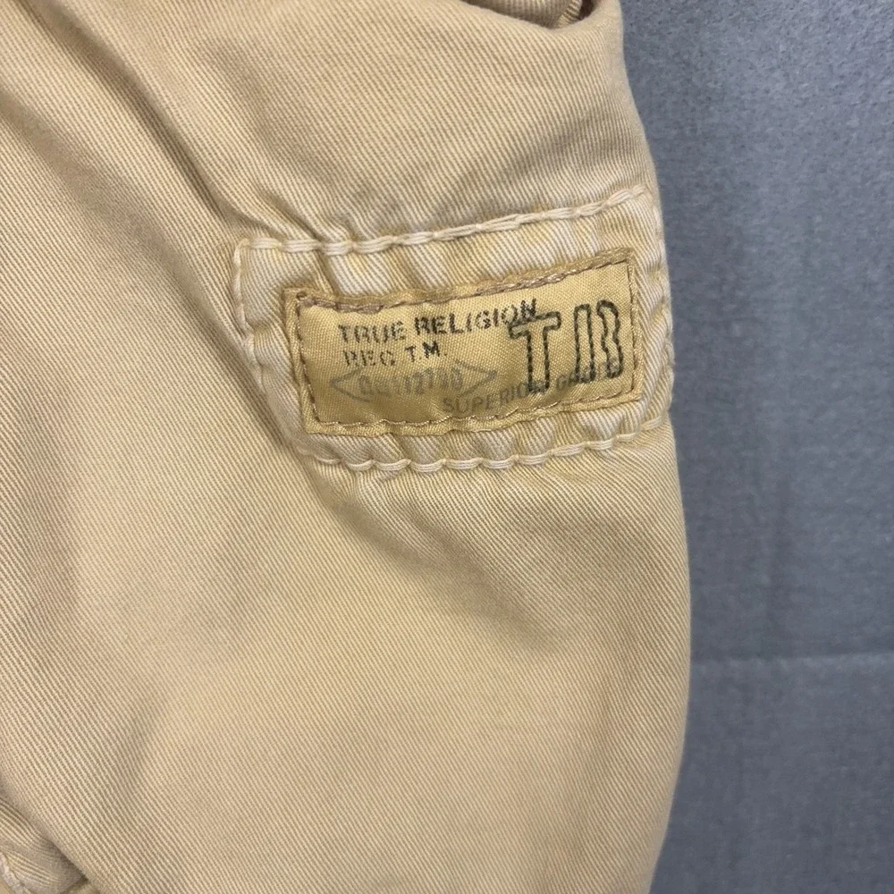 True Religion Cargo Shorts Mens 36 Khaki Cotton Utility Flap Pockets Baggy
